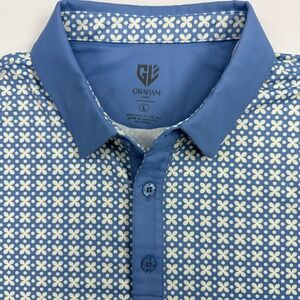 Graham Luxe Polo Shirt Mens Large Blue Floral Geometric Golf Moisture Wicking